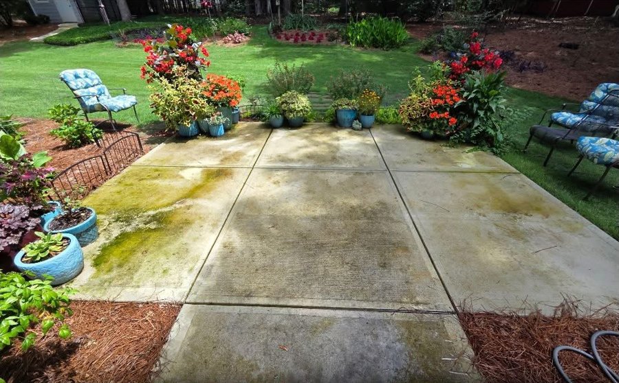 Concrete patio pressure wash before